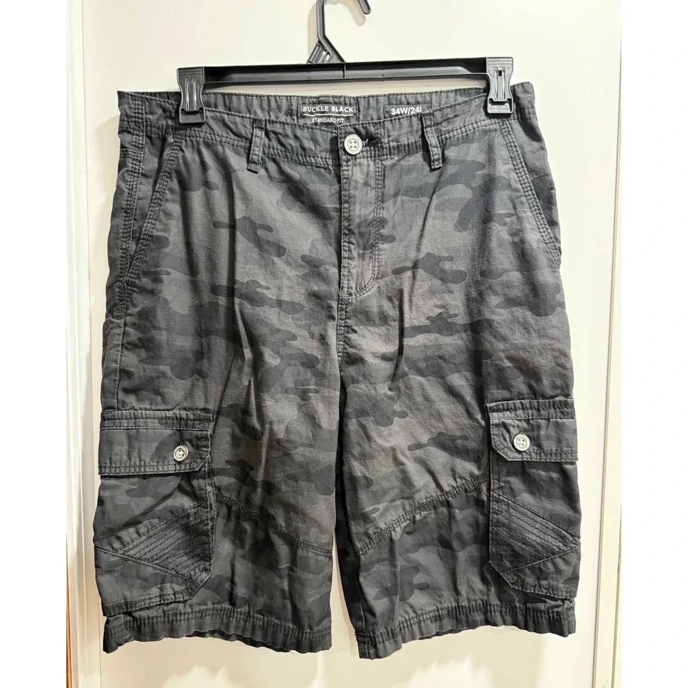 Buckle Black Mens Black Camo Cargo Shorts 34W BB26863AM Standard Fit